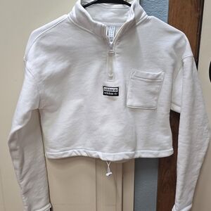 Adidas Cream Half-Zip Cropped Sweatshirt
